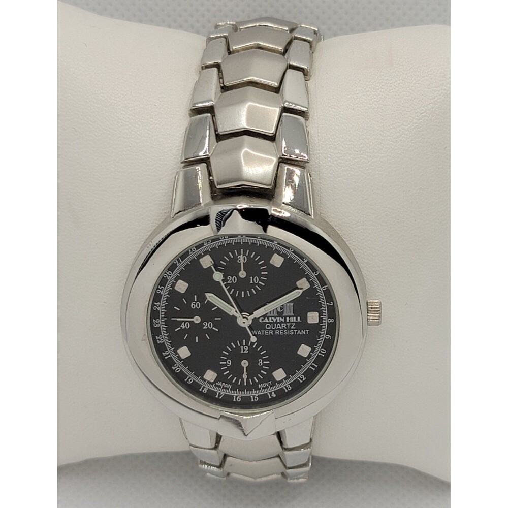 Men's Calvin Hill Classic Round Silver Tone Black Dial Link Bracelet Watch 01 - Picture 5 of 8